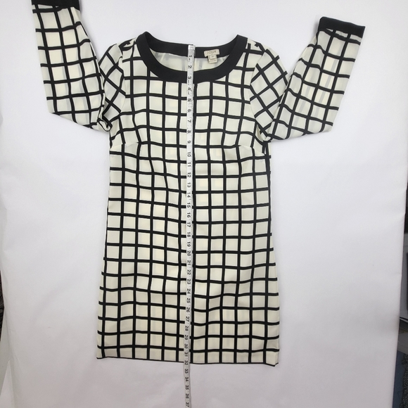 J.Crew Womens 3 Quarter Sleeve Checkered Black White Dress Size 00 Back Button - Picture 5 of 8